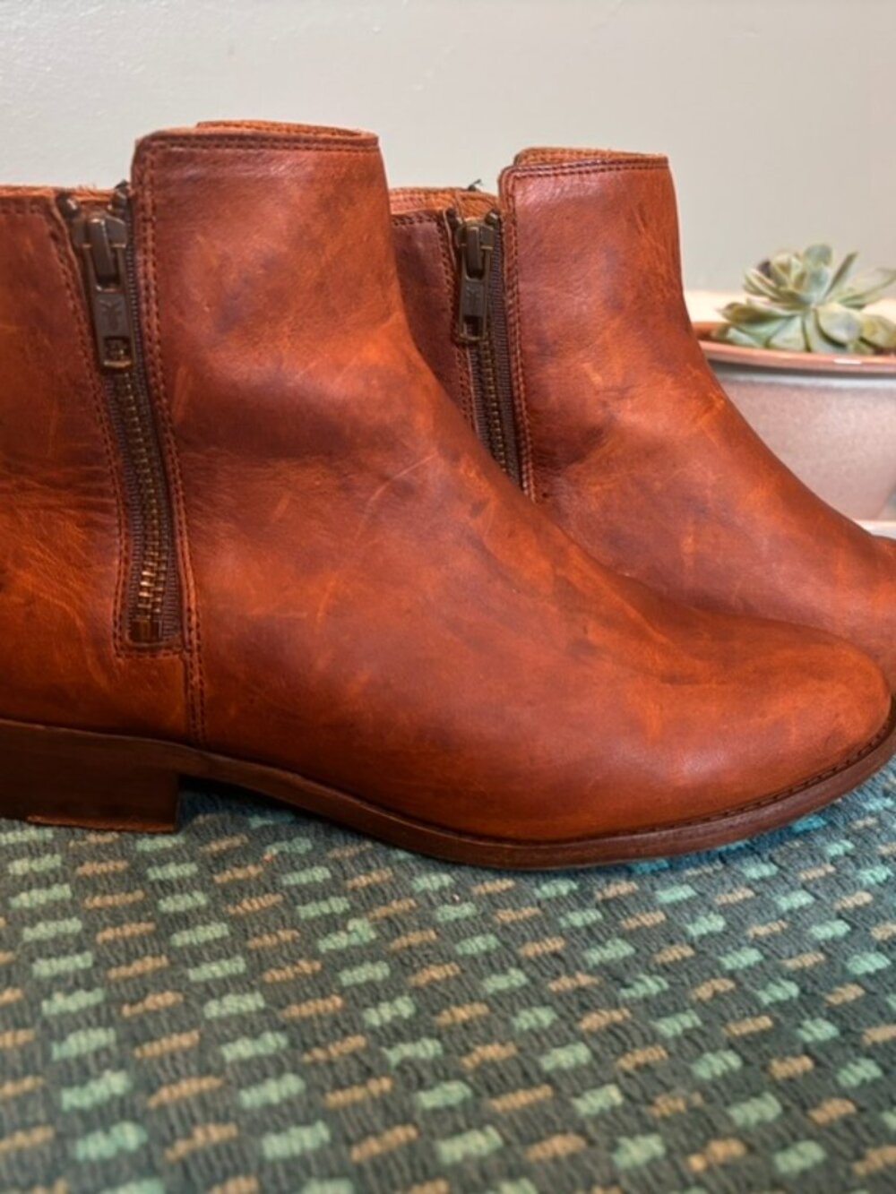 Frye Saddle Leather Booties Cognac Size 7